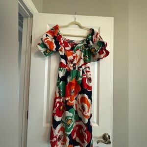 Luxology Vibrant Floral Puff Sleeve Midi Dress